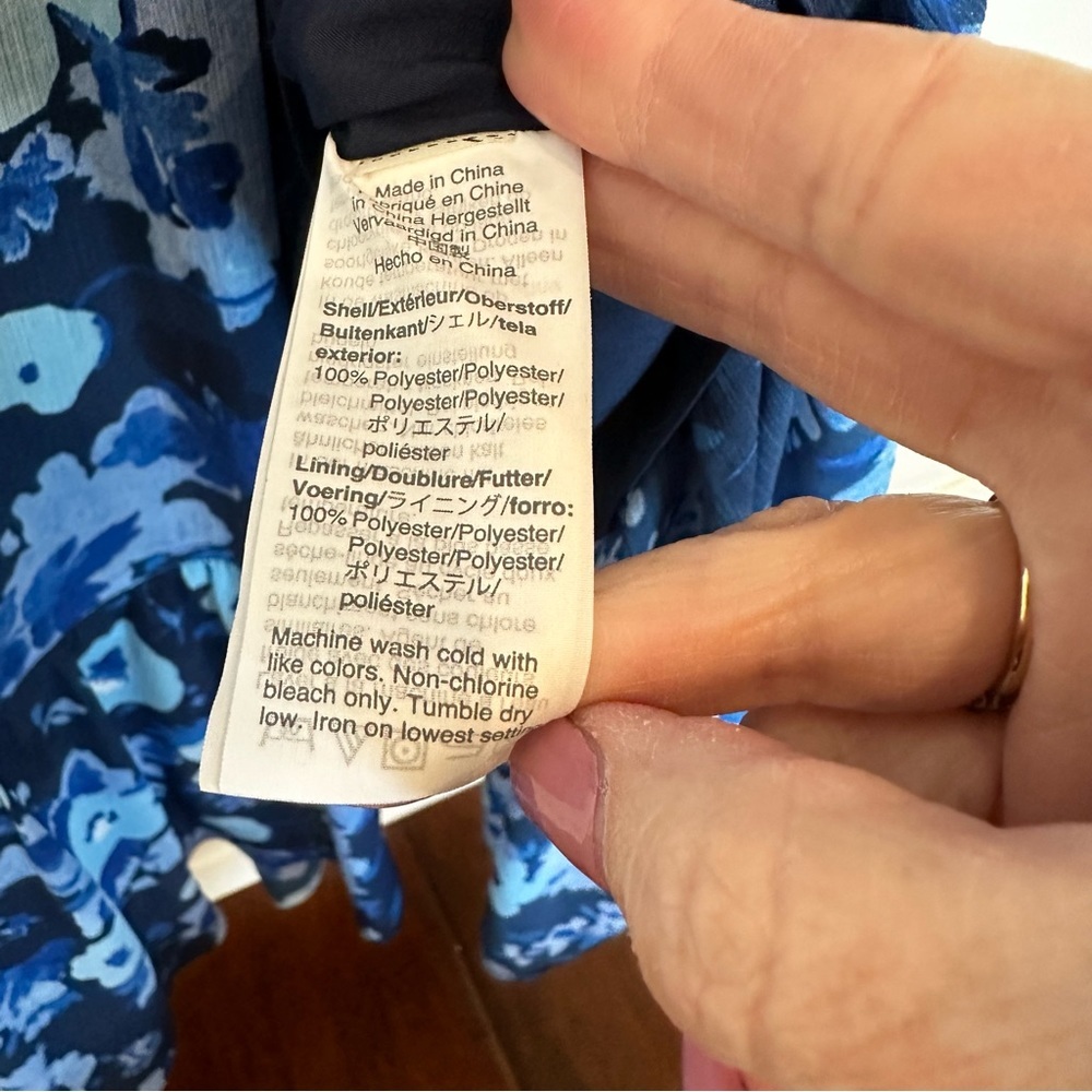 J.Crew Women’s Long Sleeve Ruffle Blue Midi Faux Wrap Dress Floral Watercolor 2 - Picture 4 of 9